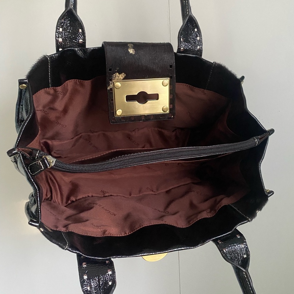 Charlie Lapson Black & Gold Leather & Cowhide Purse - Picture 10 of 14